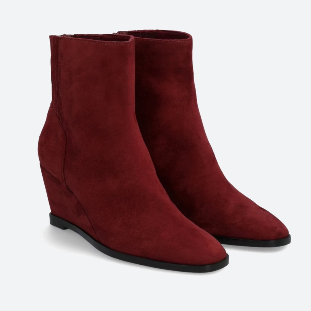 Burgundy Wedge Heeled Suede Bootie